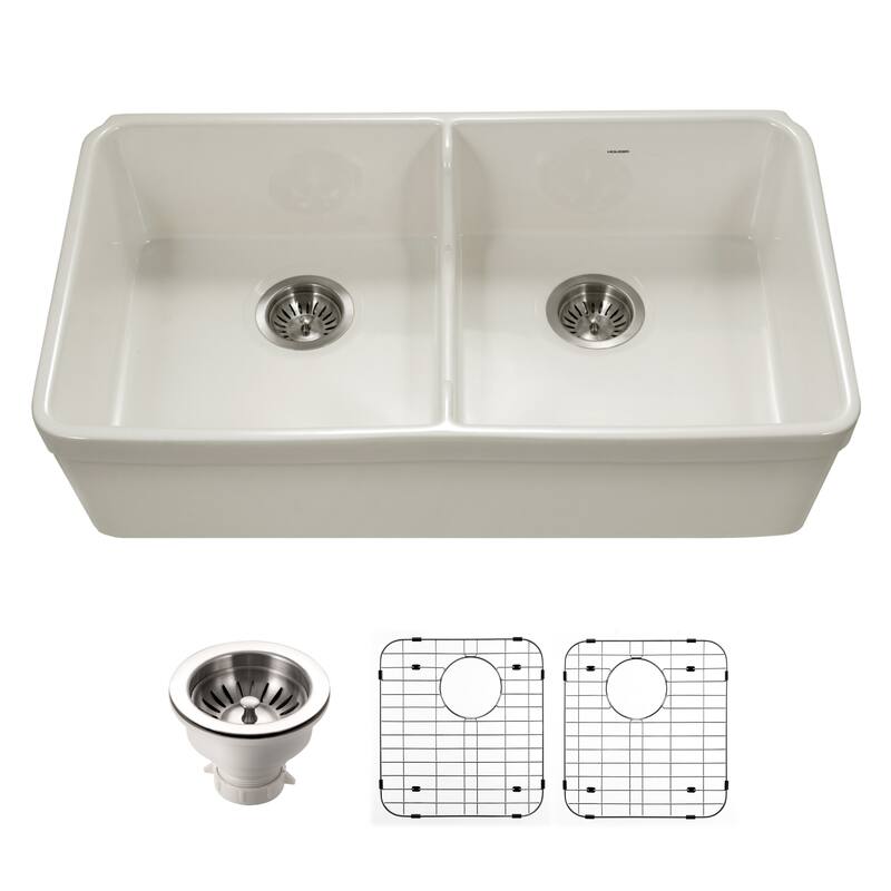 Houzer PTD-6400-C Platus 32-3/16" Farmhouse Double Basin Fireclay - Biscuit