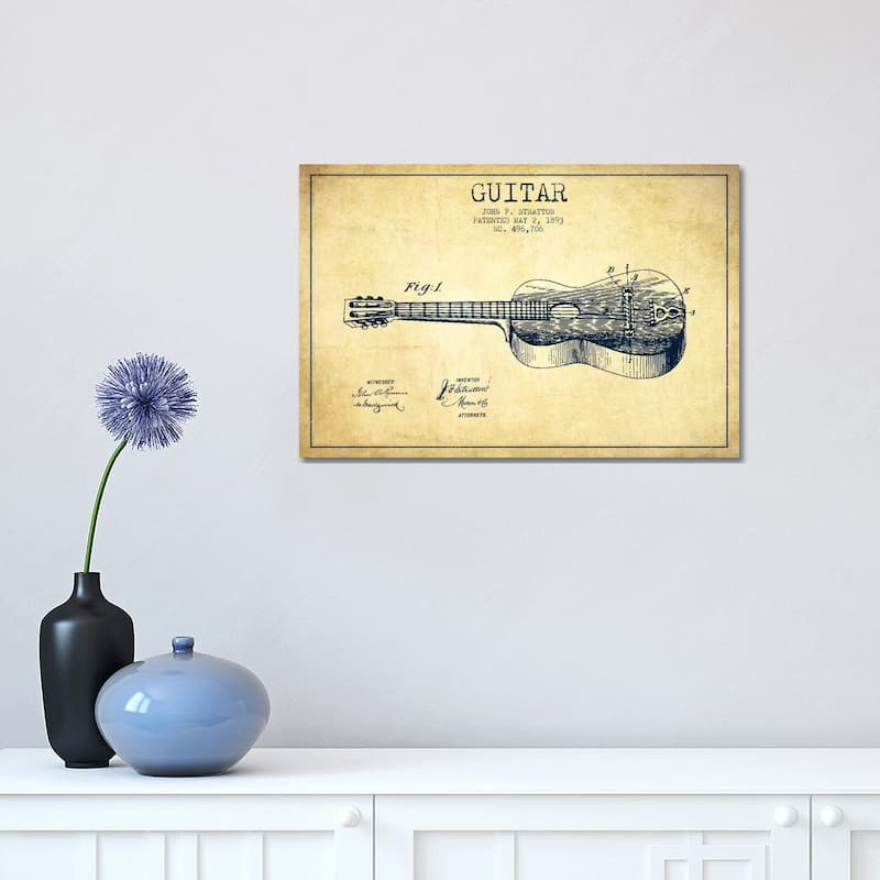 iCanvas "Guitar Vintage Patent Blueprint" by Aged Pixel Canvas Print - 12x18x1.5
