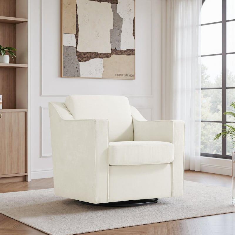 UIXE Chenille/Leather Swivel Barrel Chair Accent Chairs For Living Room - Chenille - Beige