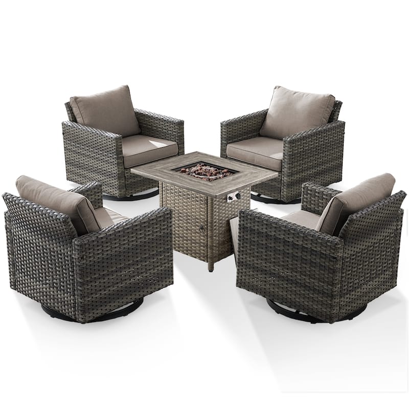 5 Pieces Fire Pit Table with Outdoor Swivel Chairs