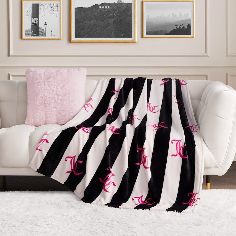 Juicy Couture Cabana 50" x 70" Plush Throws - Black - 50"X70"