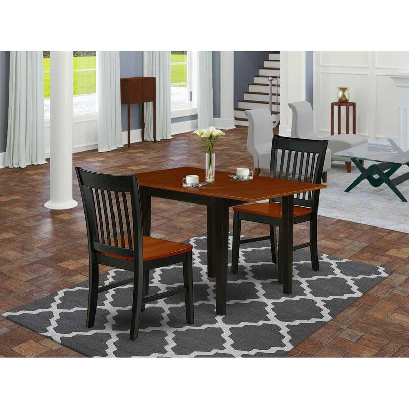 3-Piece Black and Cherry Finish Solid Wood Top Dining Table Set