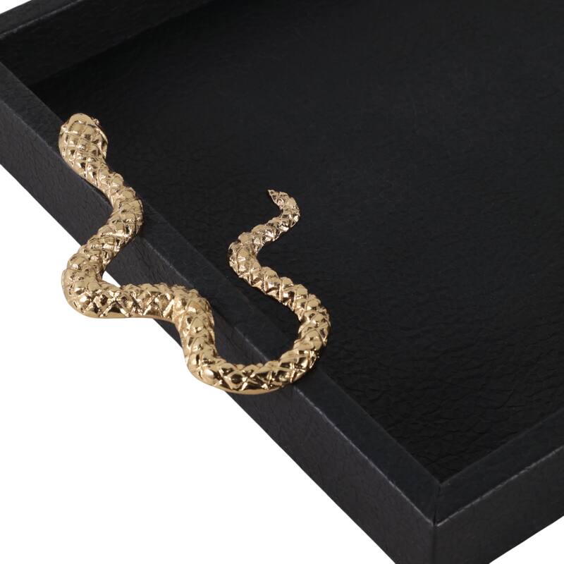 Faux Leather Snake Decorative Tray - Black/Gold, 21.75"