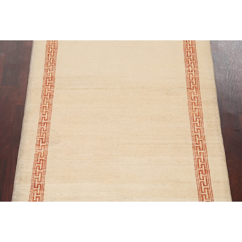 Geometric Bordered Wool Gabbeh Kashkoli Oriental Area Rug Hand-knotted - 3'2" x 5'4"