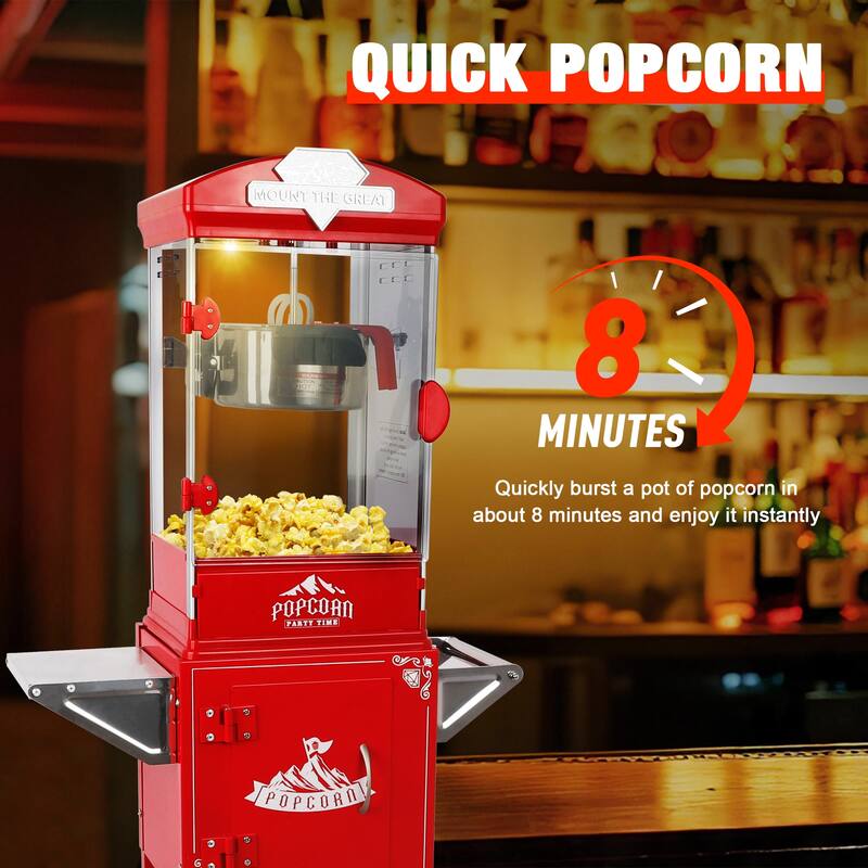 Popcorn Machine with Cart ,Wheels & 10 Oz Kettle Popcorn Maker Measuring 3 plastic spoon Home Theater Popcorn Machine