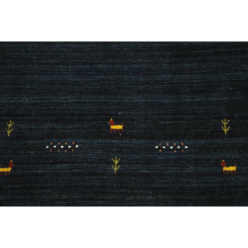 Hand Knotted Oriental 100% Wool Carpet Tribal Animal Pictorial Navy Blue & Blues Gabbeh Area Rug - 4' 10'' X 3' 0''