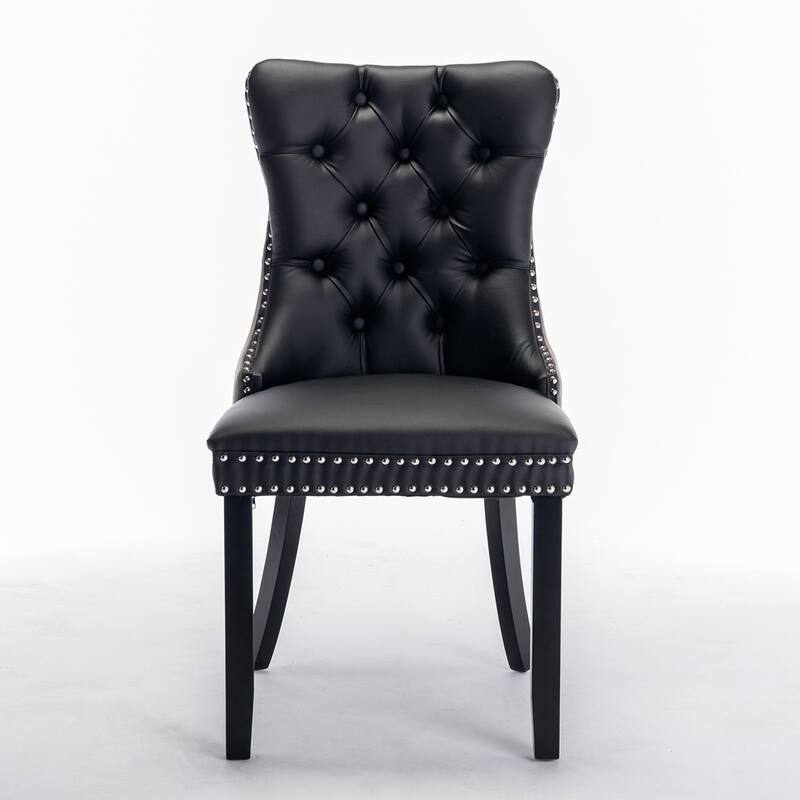 2PCS PU and Velvet Dining Chair with Wood Legs