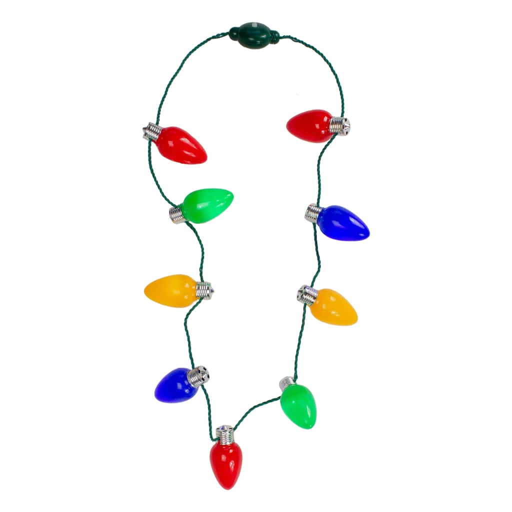 16" Green and Red Flashing Retro Bulb Christmas Necklace