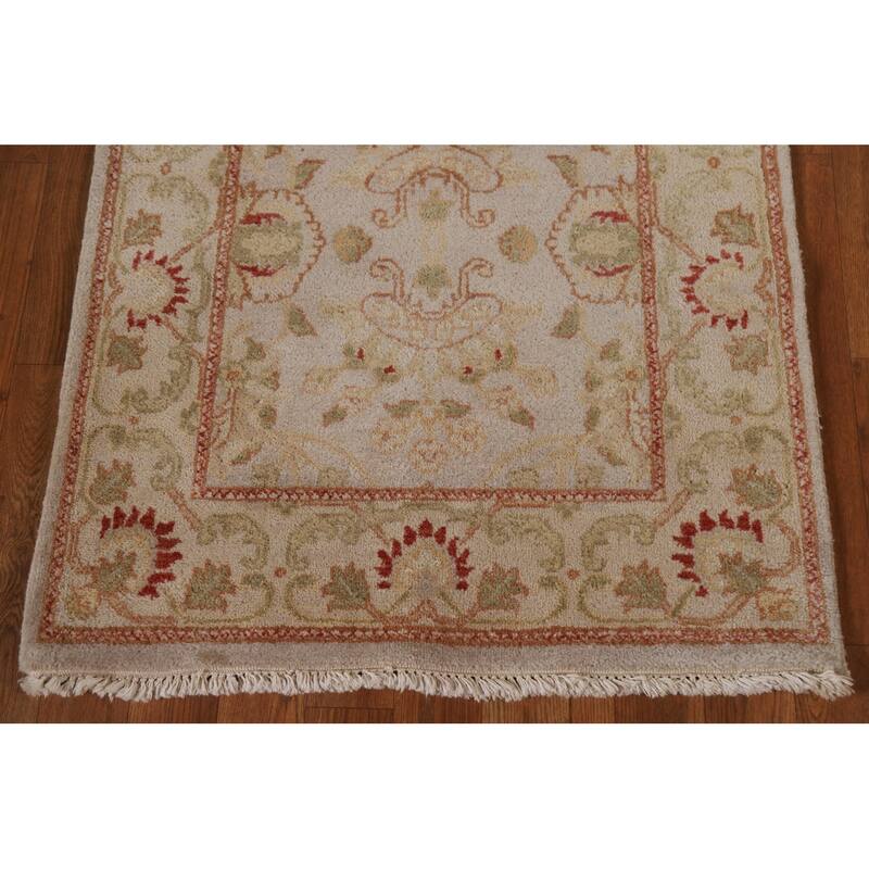 Hand Knotted Oriental 100% Wool Carpet Traditional Floral Greys & Charcoal Chobi-Peshawar Runner Rug - 20' 5'' X 2' 7''