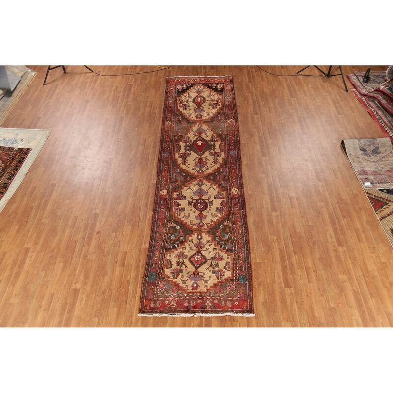Hand Knotted Oriental 100% Wool Carpet Traditional Tribal Brown Ardebil Runner Rug - 14' 9'' X 4' 0''