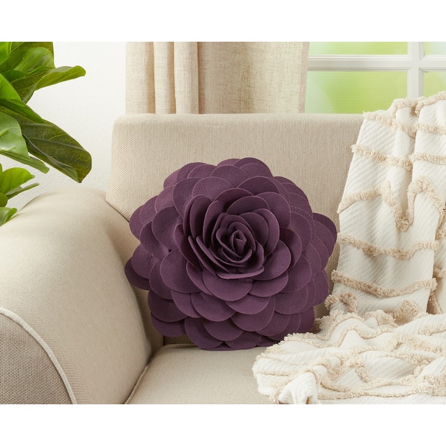 Elegant Textured Colorful Decorative Flower Throw Pillow - Violet - 16"x16