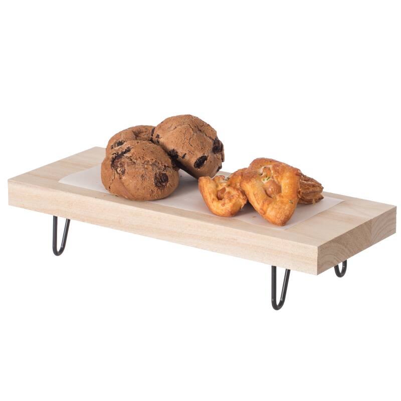 Decorative Natural Wood Rectangular Tray Serving Board with Black Metal Stand - Natural