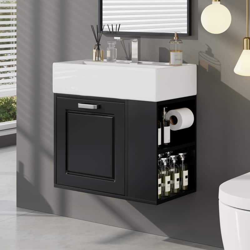 21.8 inch Wall Mounted Bathroom Vanity with Sink, One big Drawer, Adjustable Shelf