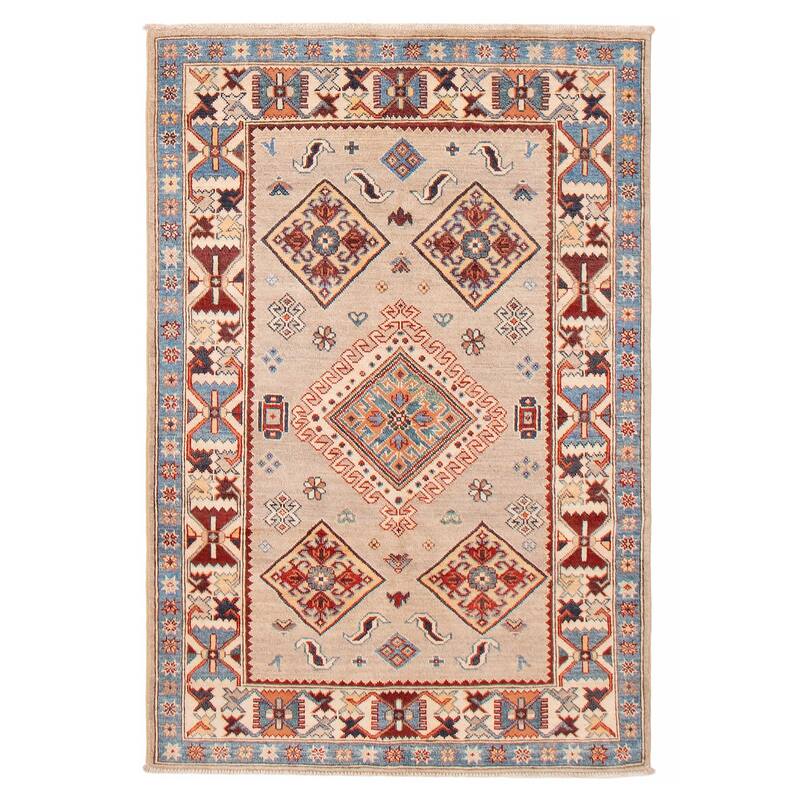 ECARPETGALLERY Hand-knotted Uzbek Ghazni Beige Wool Rug - 4'0 x 5'9 - Beige - 4'0 x 5'9