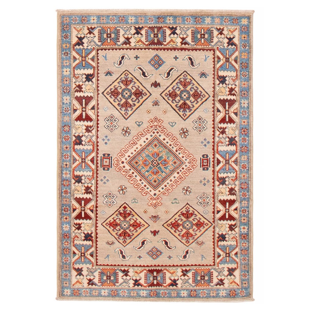 ECARPETGALLERY Hand-knotted Uzbek Ghazni Beige Wool Rug - 4'0 x 5'9