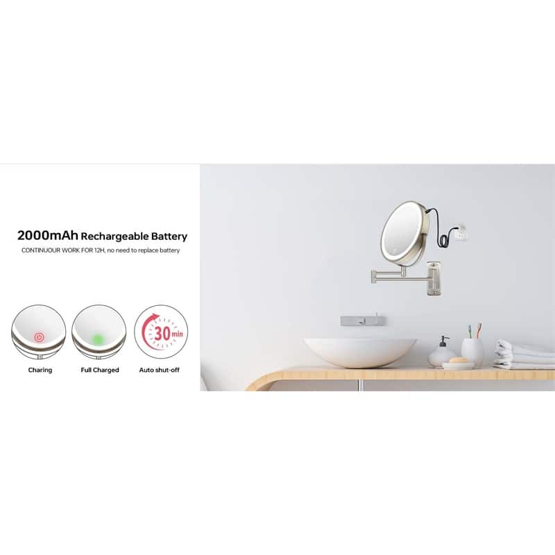 Wall Mounted Makeup Mirror with Down Double-Sided 1x/10x Magnification