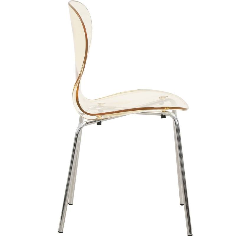 Oyster Modern Stackable Plastic Dining Chair with Curved Backrest and Accent Chrome Legs for Kitchen or Café Use Set of 2