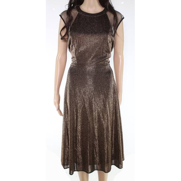 Shop Eci Womens Shift Dress Gold Black Size 14 Shimmer Mesh Insert