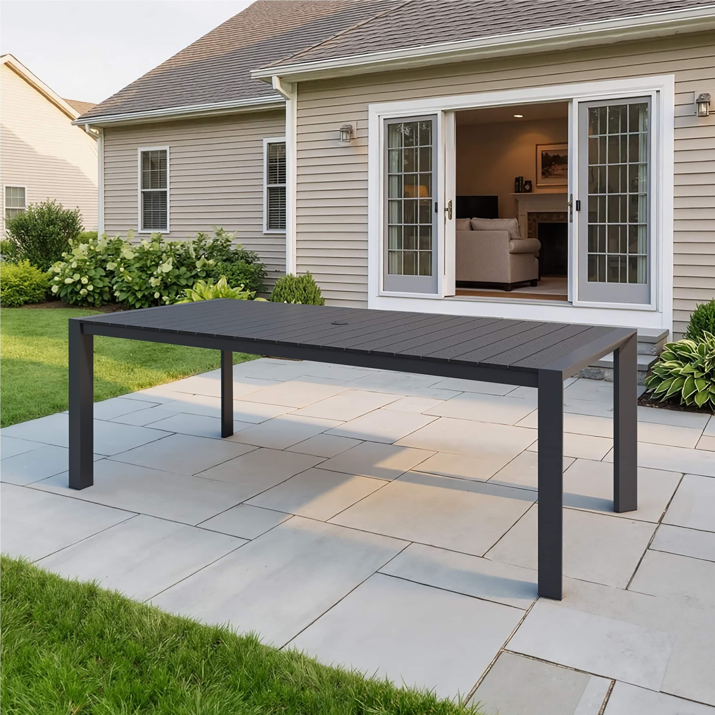 concrete patio table with umbrella hole GOLASON Outdoor Side Table, Umbrella for Porch, Modern Coffee Picnic or Poolside Table, Black : Patio, Lawn & Garden ensuring your patio centerpiece remains pristine year Umbrella Hole Concrete Top Patio