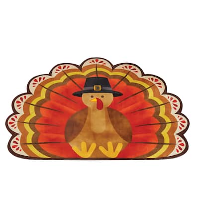 Festive Thanksgiving Turkey Shaped Skid-Resistant Accent Rug - 2X3 FT