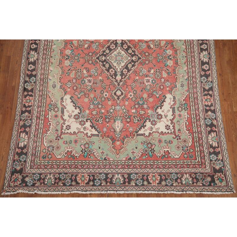 Hand Knotted Oriental 100% Wool Carpet Traditional Medallion Pink Hamedan Area Rug - 8' 11'' X 6' 5''