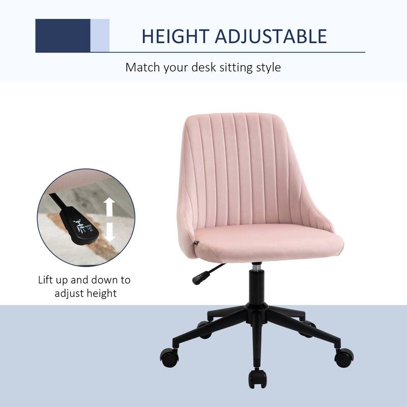 Office Desk Chair with Back and Wheels, Adjustable Height Vanity Chair, 360° Swivel Armless Rolling Home Chair - N/A