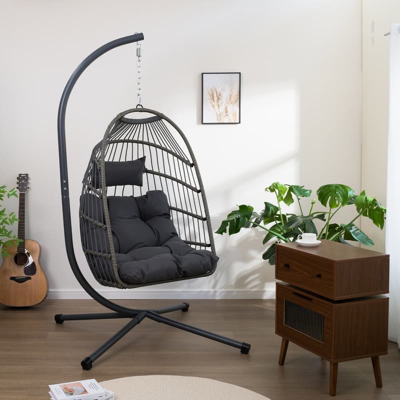 Hanging Egg Chair with Stand - Patio Swing Seat, Space-Saving Design
