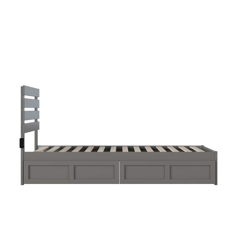 Twin XL Platform Bed with USB Charger & Drawers - Grey Modern Storage Bed