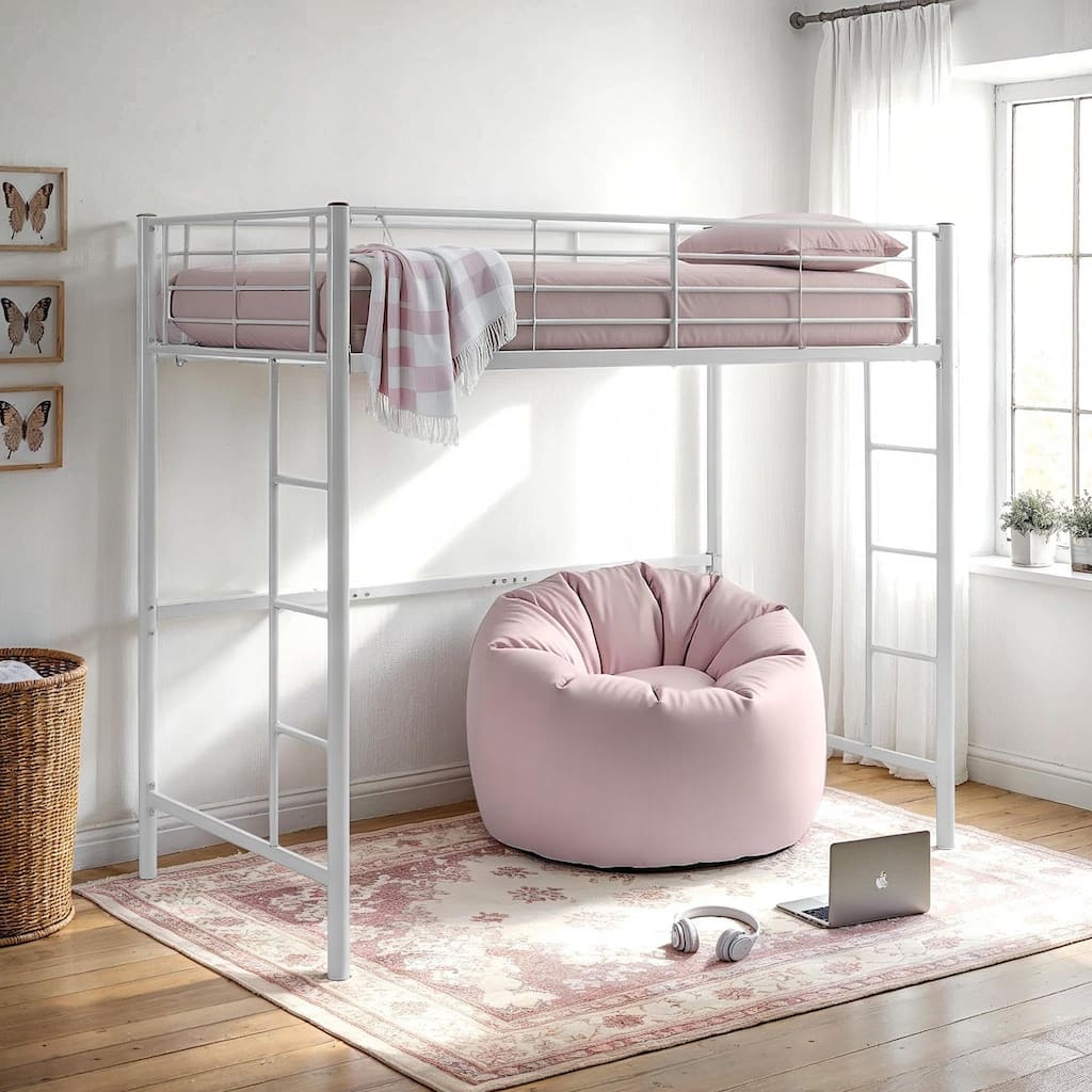 Walker Edison Abner White Metal Classic Twin Loft Bed