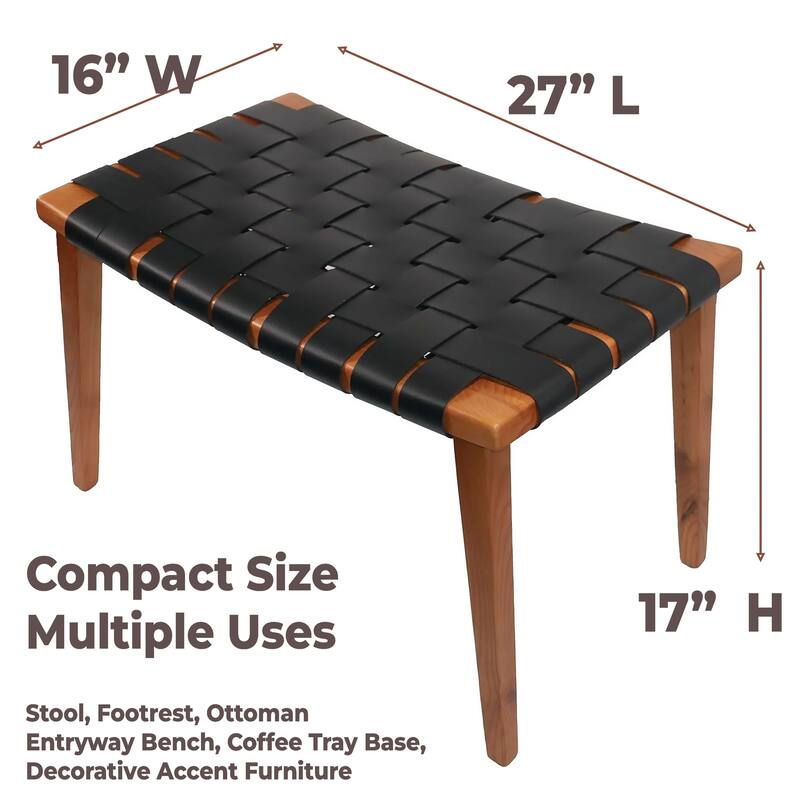 Genuine Leather Rene Stool Bench with Ash Wood Frame Seating