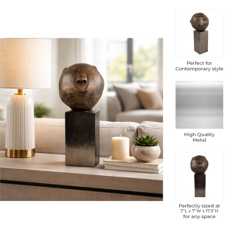 Decorative Smiley Head on Pedestal Sculpture