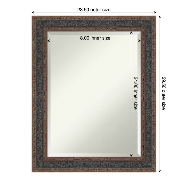 Attic Aged Beveled Wood Framed Bathroom Vanity Wall Mirror - 24 x 30 in - Attic Aged Bronze