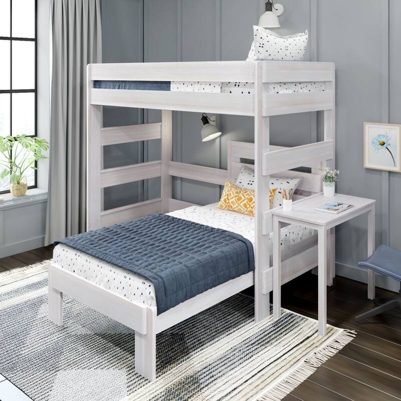 Max and Lily Farmhouse Twin over Twin L-Shaped Bunk Bed with Desk