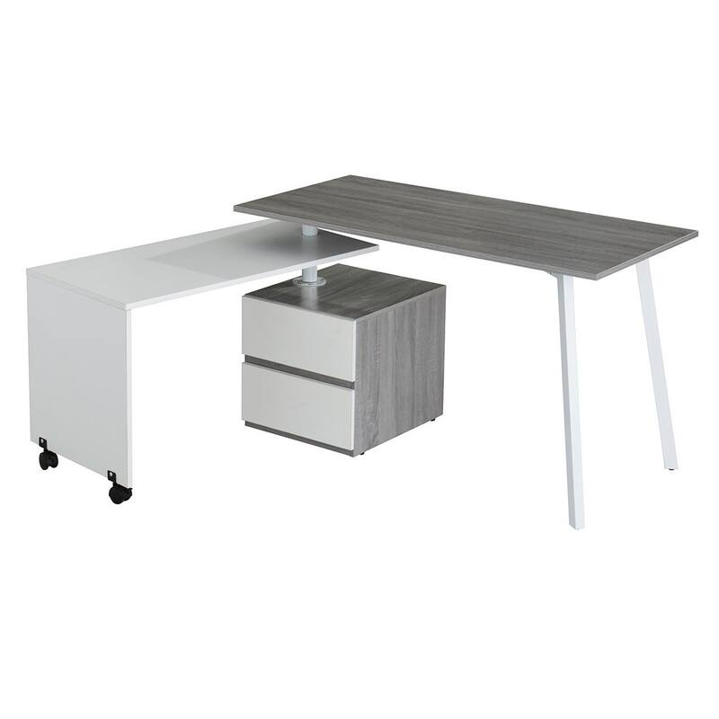 Rotating L-Shape Desk - Modern Computer Workstation, Multi-Positional, Alloy Steel Frame, Grey Finish