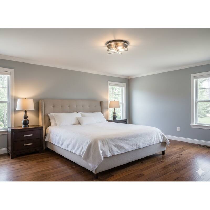 2-Light Black And Chrome Cage Flush Mount