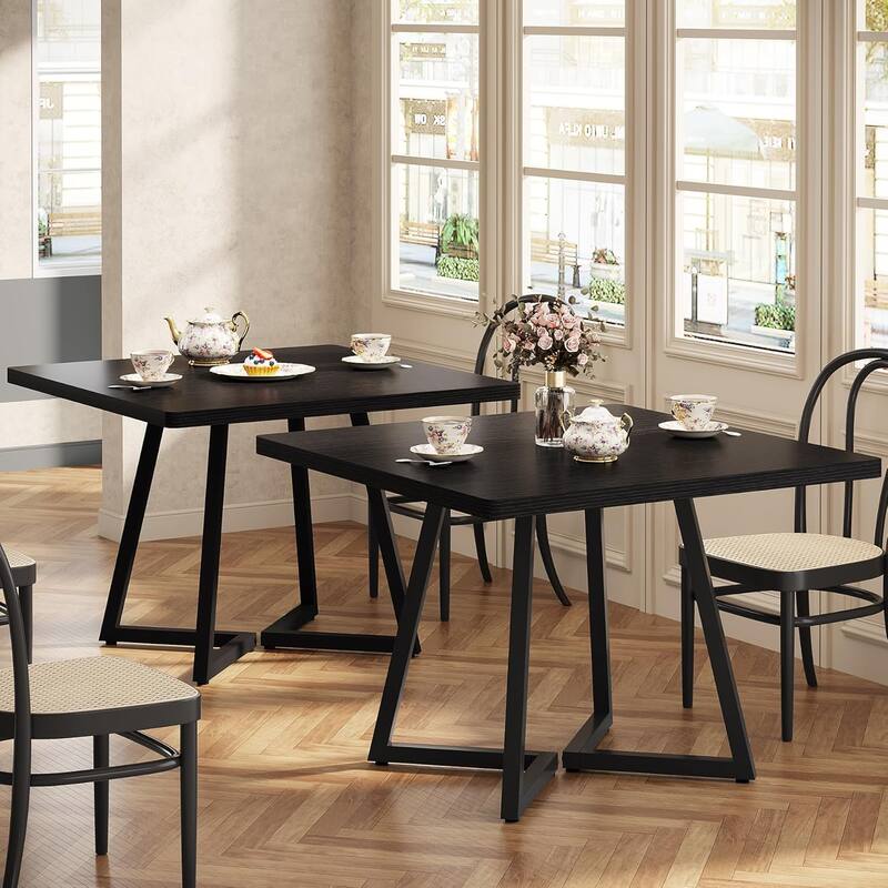31.5 Inches Industrial Square Dinner Table with Metal Base - 2 PCS - Black