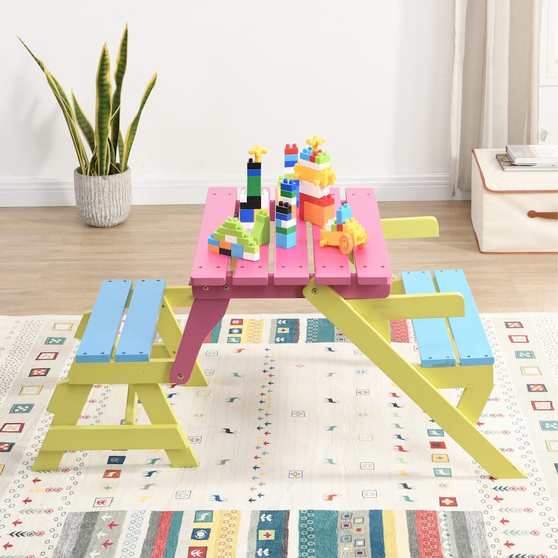 KID'S Multi-Function Arm Chair,Table+ 2 Benches (All-in-one) - Blue+Pink