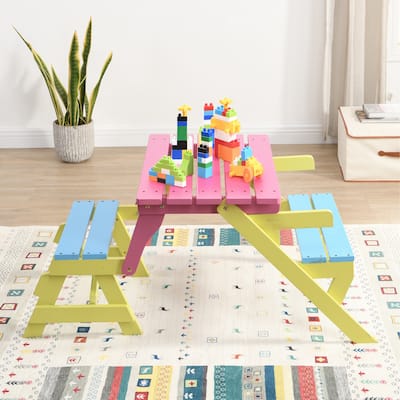 KID'S Multi-Function Arm Chair,Table+ 2 Benches (All-in-one)