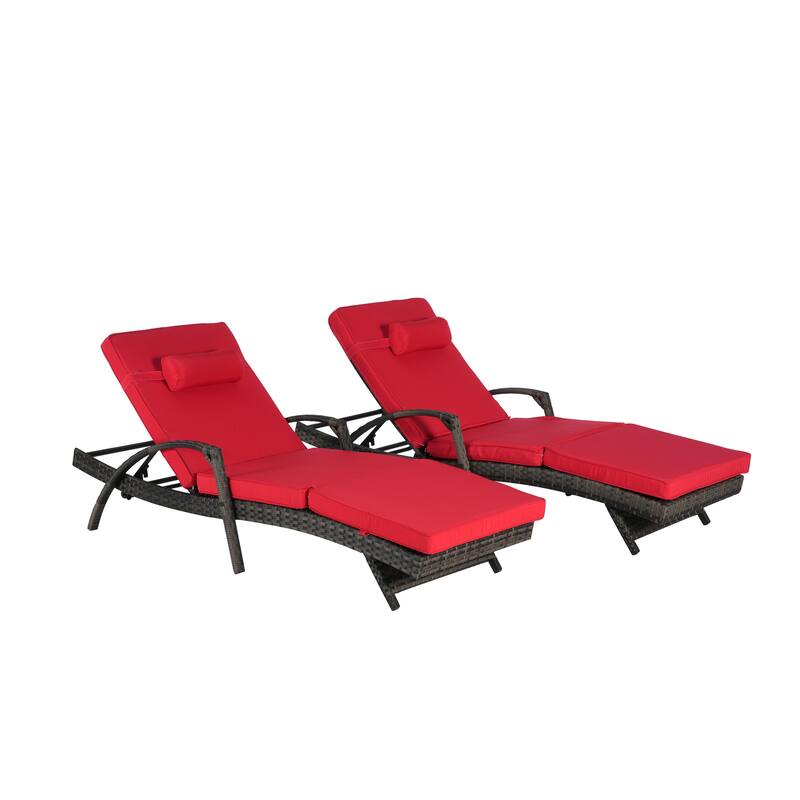 Outdoor Wicker Long Reclining Chair Set of 2, Wicker Reclining Lounge Chair Lawn Sunbathing Chairs for Beach Poolside Garden