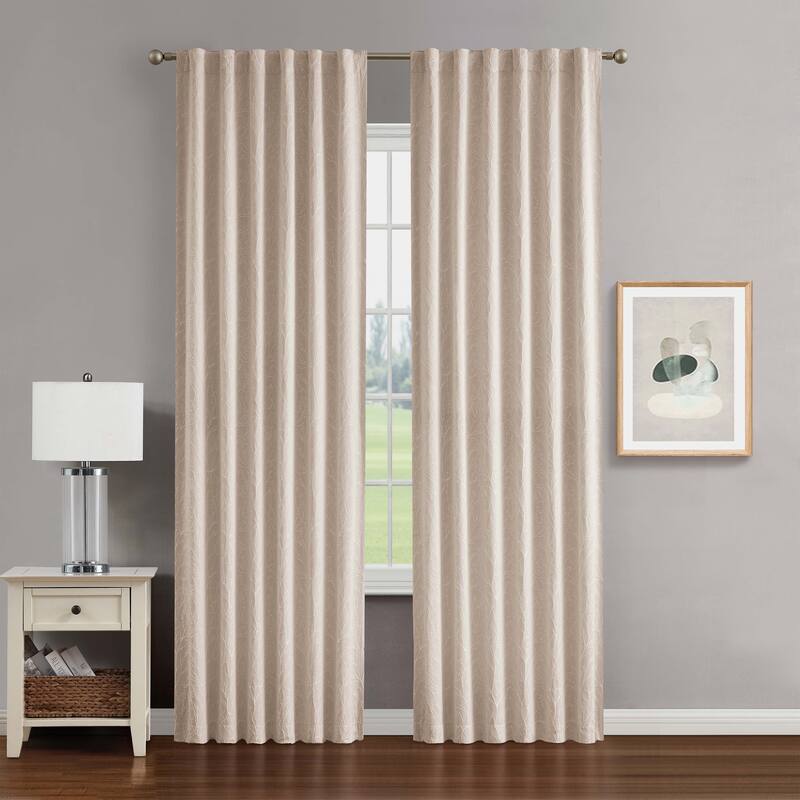 Creative Home Ideas Collins Blackout Window Curtain, Room Darkening, Thermal Insulated, Branch, Back Tab, 2 Panels, 2 Tiebacks