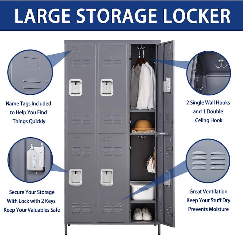 72"H 6 Door Metal Lockers With Lock for School Garage,Gym Office,Employees
