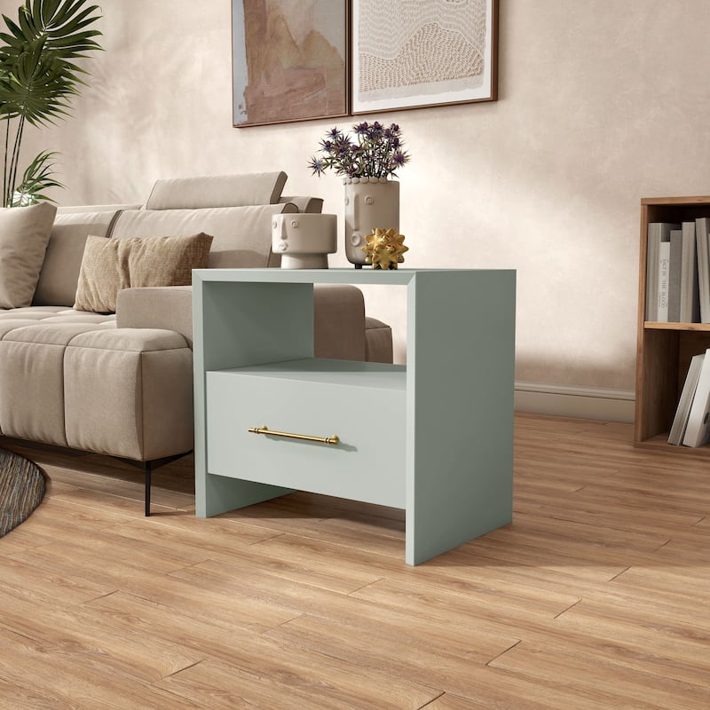 DH BASIC Modern 23-inch End Table with Drawer and Open Shelf by Denhour - Mint Green
