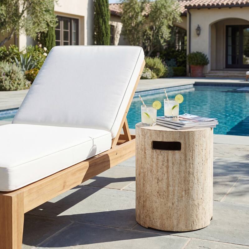 Christopher Knight Home - Trenton Outdoor Fire Pit Table and Side Table Set with Travertine Stone Texture and Durable MGO Build