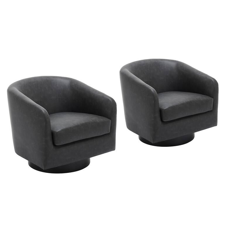 2 Set Modern Vegan Faux Leather Swivel Barrel Accent Chair