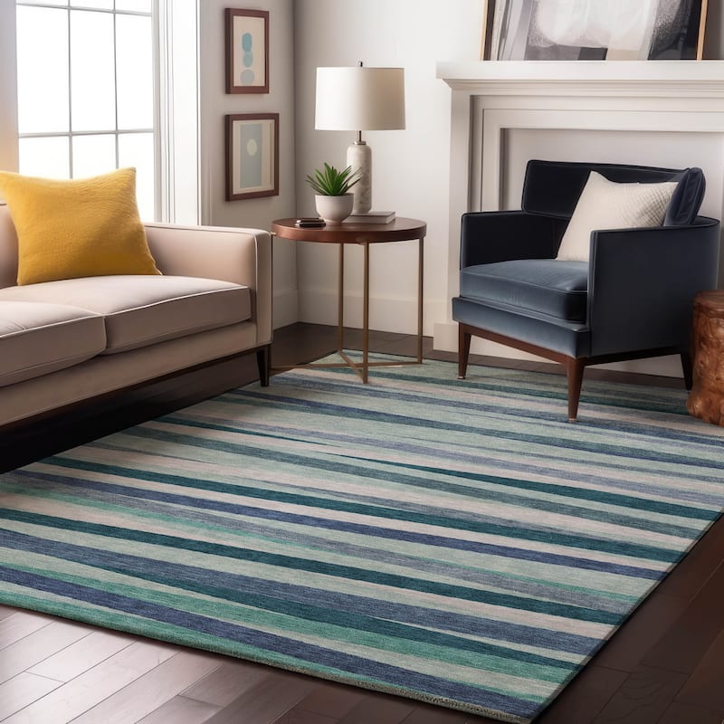 Premium Washable Super Soft Modern Stripes Mayfield Rug - Teal - 8' x 10'