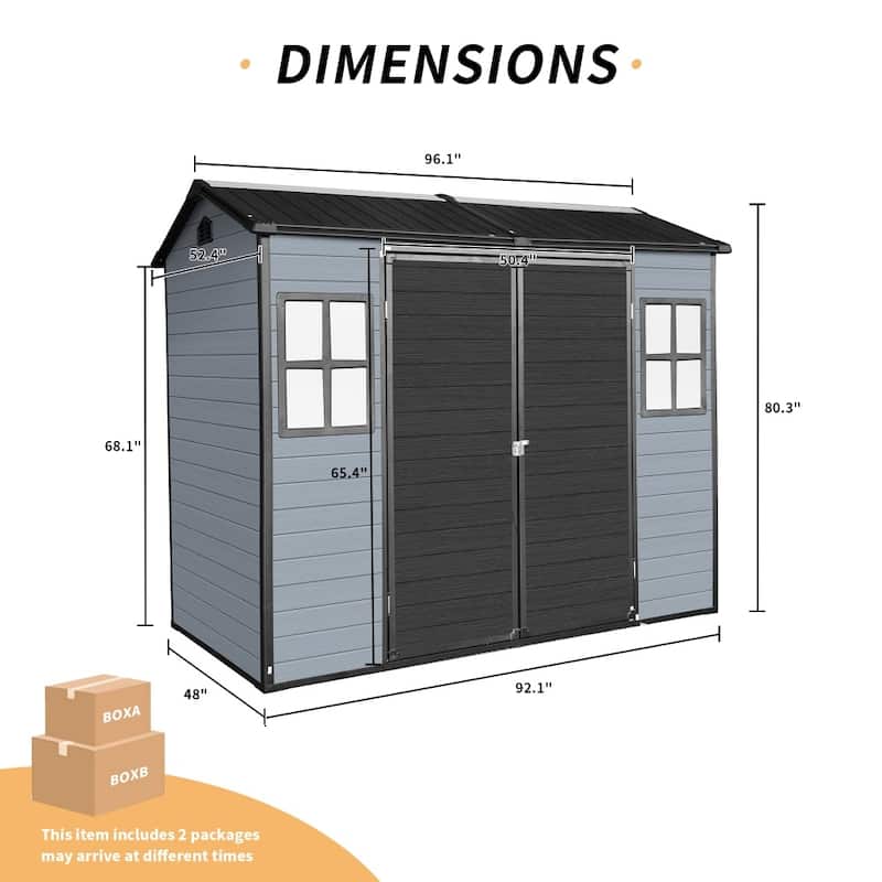 Patio Durable Steel Frame Resin Garden Shed with Floor and Lockable Door, 2 Windows