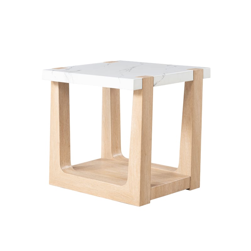 Furniture of America Wynel Modern 24-inch 1-Shelf Square Faux Marble Top End Table