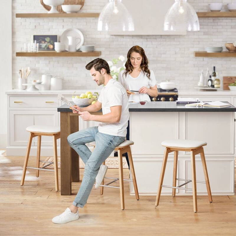 26-Inch Faux Leather Wood Counter Stools Set of 1/2/3 - 26"H x 18.1"L x 16.5"D