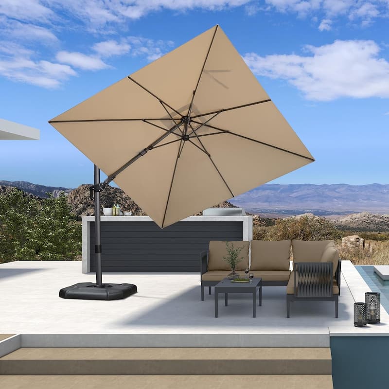 PURPLE LEAF 9 ft Left-right Tilting Patio Cantilever Umbrella with 360-degree Rotation - Beige