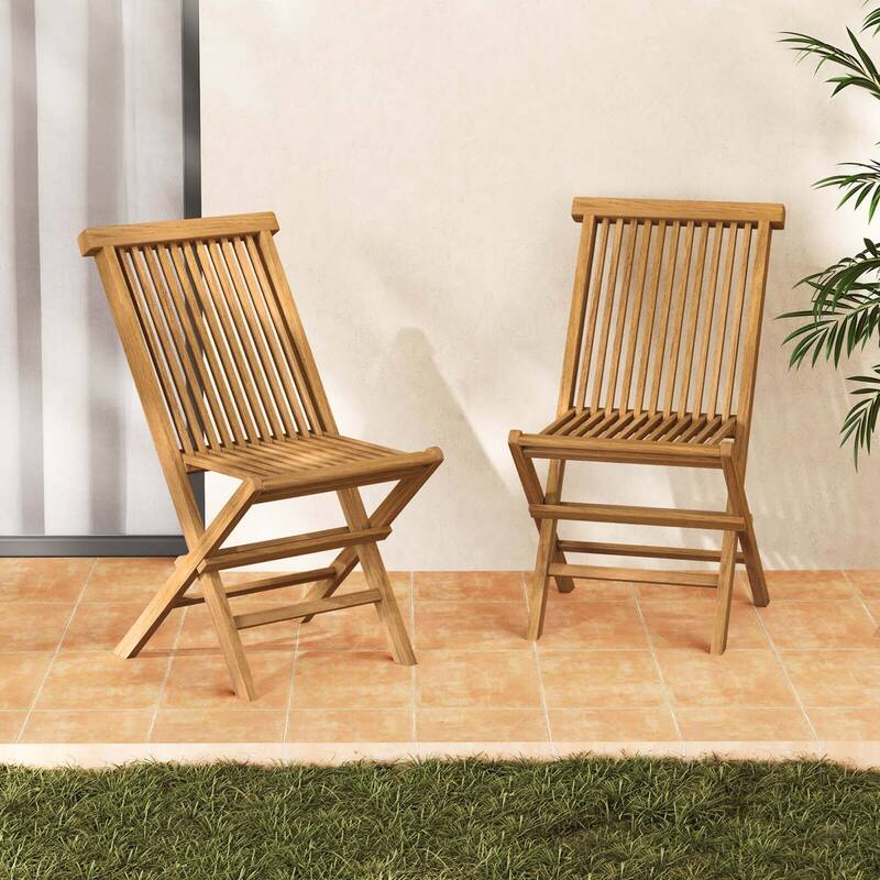 Costway Patio Chairs Set of 2/4 with Slatted Seat & Backrest No - 2 PCS - Beige